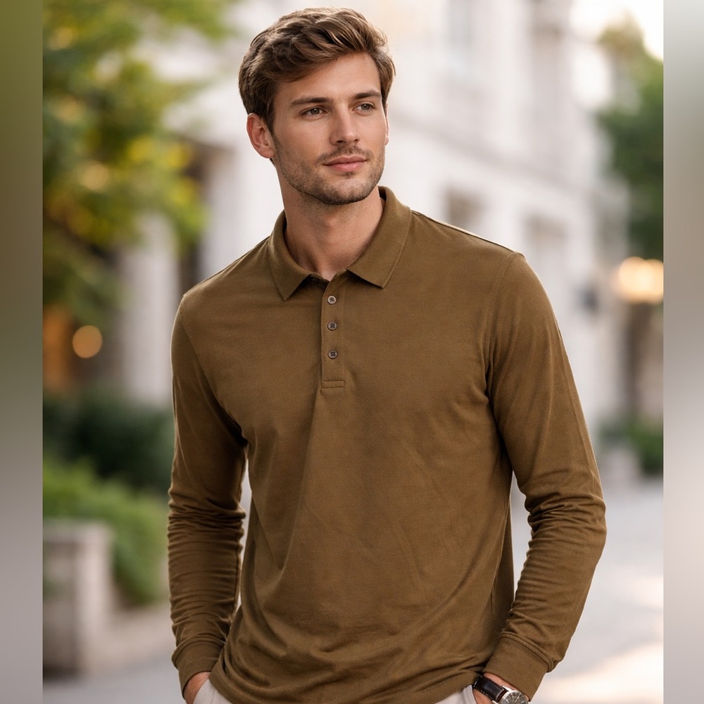 Robert Barakett Long Sleeve Polo Shirt - Olive